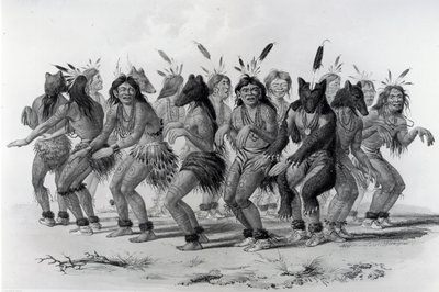 Native American Bear Dance, gegraveerd door John McGahey door George Catlin